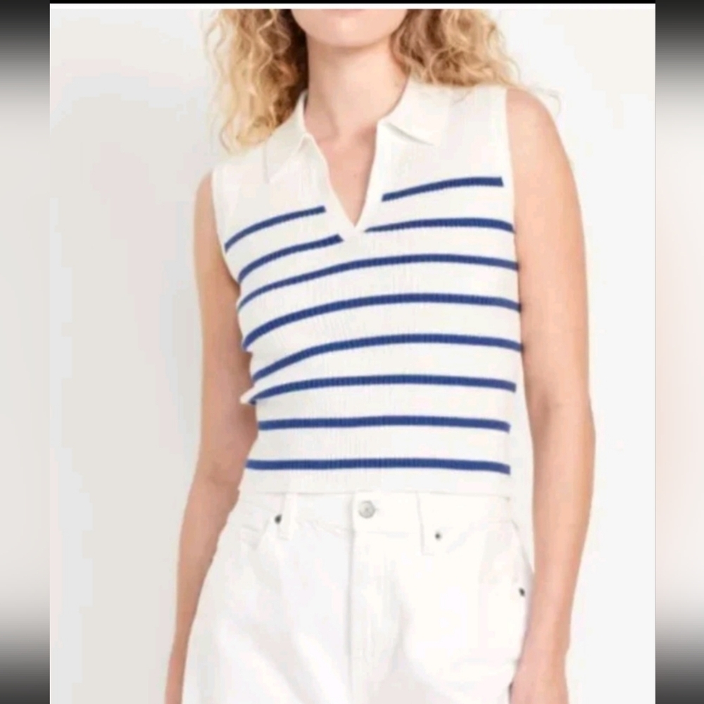 Old Navy White and Blue Striped Tank Top